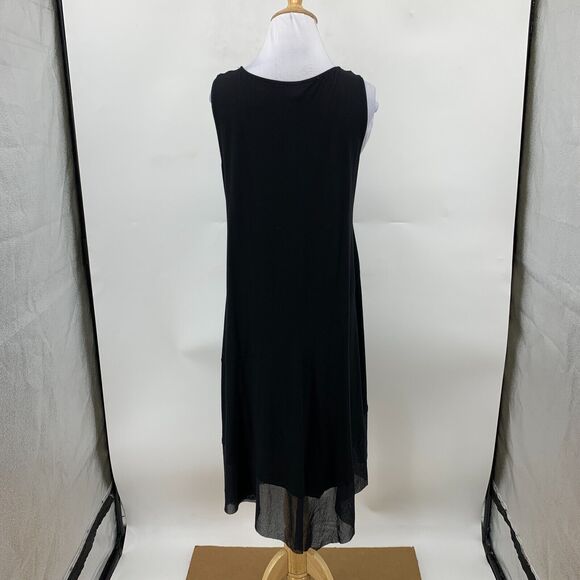 Eileen Fisher Midi Dress Womens PM Petite Black Semi Sheer Chiffon Asymmetrical - Picture 6 of 12